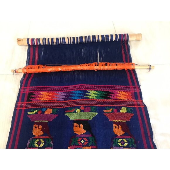 Vtg 1971 Hand Woven Guatemala Textile Art Hung On Sugar Cane 3 Women Multi Color - Picture 7 of 10